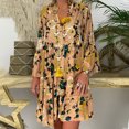 thumbnail image 1 of Robes d'Été pour Femmes Grande Taille Ample Imprimé Manches Longues V Bouton Mini Robe d'Été Orange XXXXXL, 1 of 4