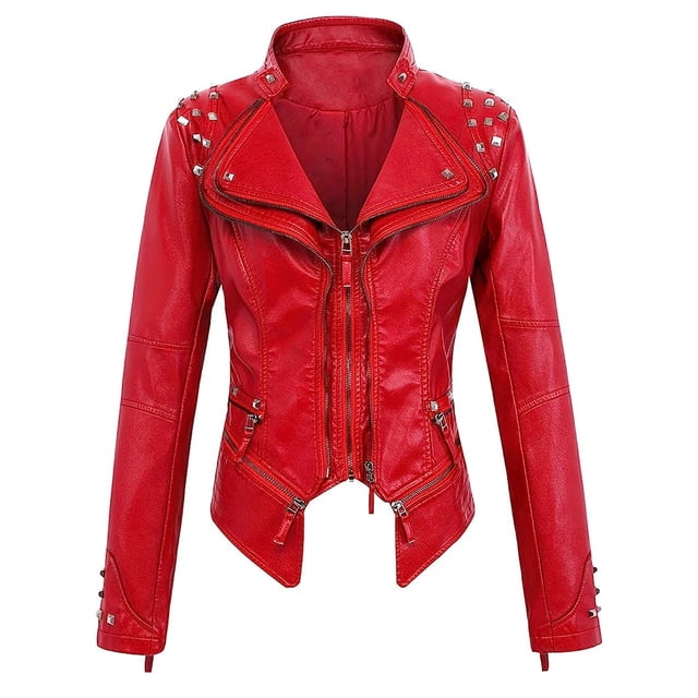 LOVZFMLL Vestes pour Femmes en Cuir à Manches Longues Veste Courte à Revers Veste Veste