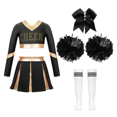 Eandarui Robe de Meneuse de Claque pour Filles avec Pompons et Chaussettes Costume d'Halloween Tenue de Cheerleading A Blanc 10