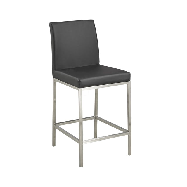 Home Gear Isa Chaise de Comptoir en Acier avec Cadre en Acier Brossé et Repose-Pieds, Siège et Dossier Rembourrés en Peluche Noirs, Conçue comme Tabouret de Comptoir Moderne pour la Cuisine et les Sièges de Salle à Manger, Convient Aussi comme alternative au Tabouret de bar.