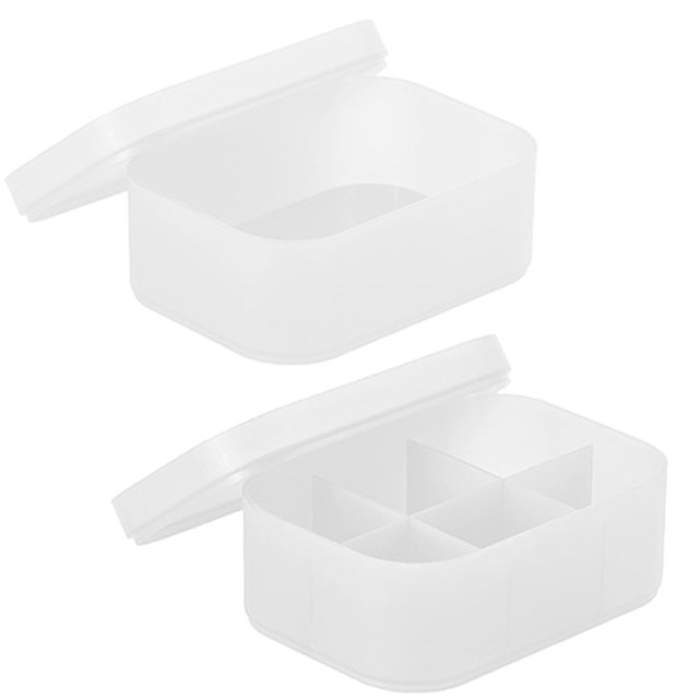 Ensemble de 2 Bacs de Rangement pour Maquillage en Plastique, Boîte de Rangement pour Cosmétiques, Organisateur de Maquillage avec Couvercle. l'Ensemble Comprend Deux Organisateurs en Plastique PP Blancs et Bleus, l'Un avec un Seul Compartiment et l'Autre avec des Compartiments Divisés. Chaque Organisateur Mesure 15,5 x 11 x 5 cm, avec des dimensions Individuelles de Grille de 5 x 5,5 x 5 cm. les Deux Livré avec des Couvercles Amovibles et Antipoussière, Idéal pour Ranger des Articles de Maquillage comme des Rouges à Lèvres, des Masques Faciaux Ou de la Poudre Libre. Durables et Non Toxiques, Ces Organisateurs