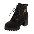 thumbnail image 3 of Platform Combat Boots for Women Trendy Leather Waterproof Non Slip Chunky High Heel Riding Ankle Booties, 3 of 6