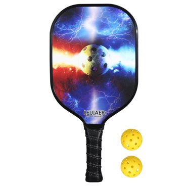 LEIJIAER Ensemble de Palette et Balle de Pickleball Ultralégère Surface en Fibre de Carbone Raquette de Pickleball 1 Palette avec 2 Balles