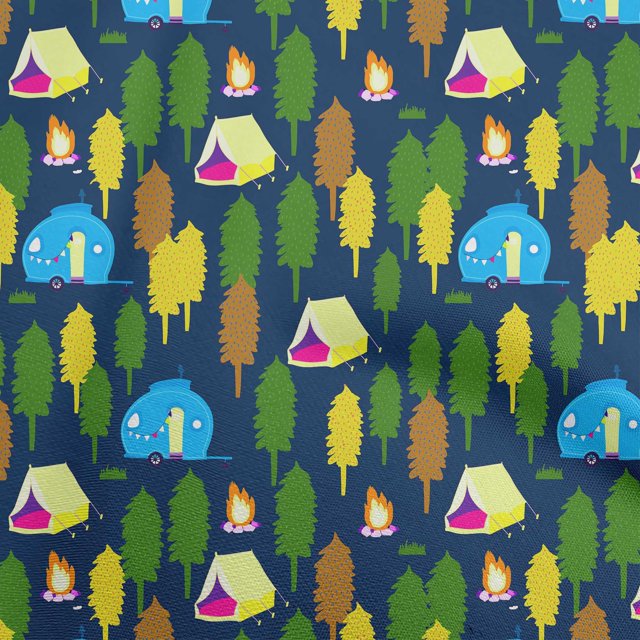 oneOone Cotton Silk Navy Blue Fabric Camping Sewing Craft Projects Fabric Prints By Yard 42 Inch Wide