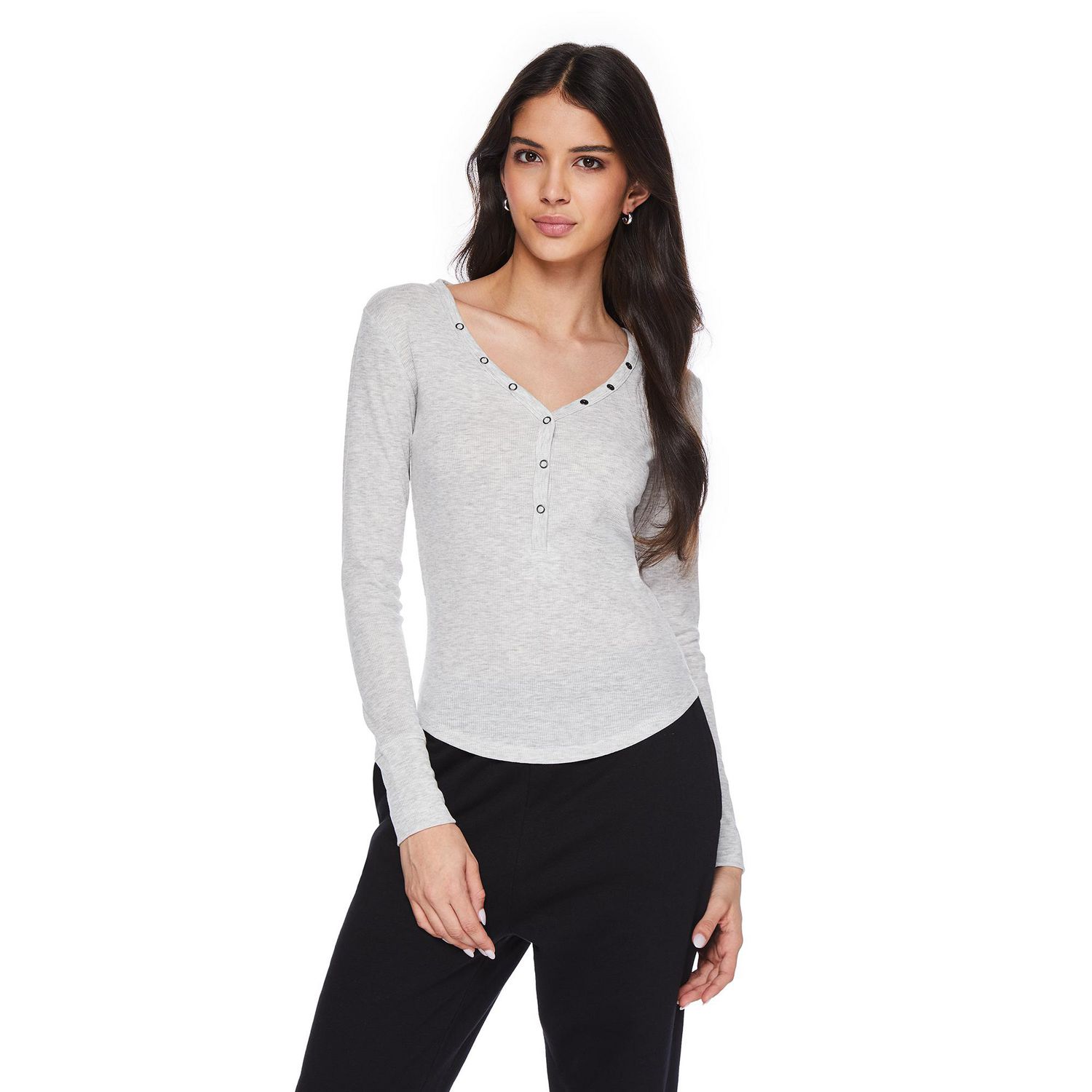 No Boundaries Women's Long Sleeve Henley Top