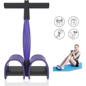 Multifunction Bands Upgrade 6 Tubes Elastic Fitness With Pedals Handles Latex Stretch Ropes Resistance Equipment(purple)