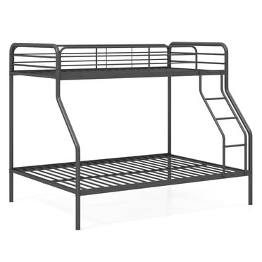 Patiojoy Twin Over Full Bunk Bed Heavy-Duty Metal Bunk Bed Frame with Full-Length Guardrail and Slanted Ladder Black