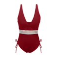 thumbnail image 4 of FhsagQ Ensembles de Maillots de Bain Rouges pour Femmes Maillot de Bain Ouvert pour Femmes Maillots de Bain Col en V Bretelles à Cordon de Serrage Ajustables Maillots de Bain Femmes Ensembles de Maillots de Bain Costume Rouge P, 4 of 5