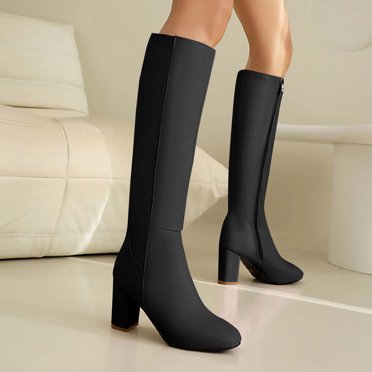 Amzcrzy Bottes Mi-Mollet pour Femmes Bottes pour Femmes Mode Décontractée Polyvalentes Fermeture Éclair Latérale Talon Épais Couleur Unie Style Automne et Hiver à la Mode Talon Haut Bottes Hautes Bottes d'Hiver pour Femmes Bottes pour Femmes