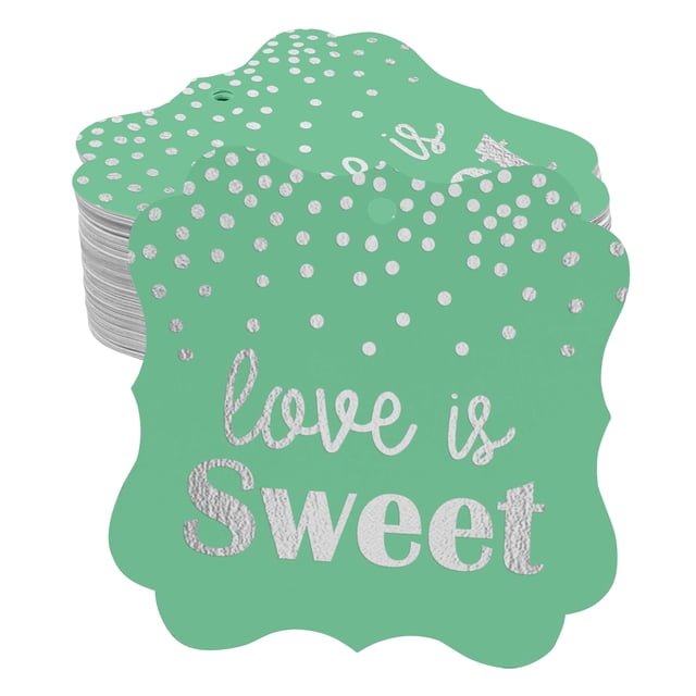 Inkdotpot Pack Of 100 Real Silver Foil Bracket Shape Paper Tags Love Is Sweet Wedding Favor Hang Tags