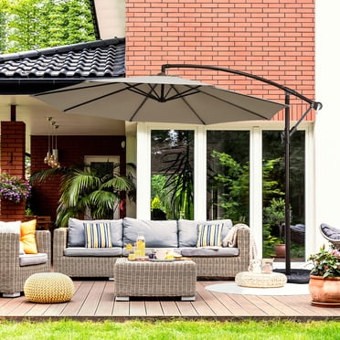 Costway Parasol Déporté de Patio 10 Pieds, Parasol Suspendu Robuste avec Rotation à 360°, Beige