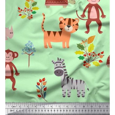 Soimoi Rayon Fabric Berries & Animals Cartoon Decor Fabric Printed Yard 56 Inch Wide