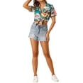 thumbnail image 3 of INSPIRE CHIC Women's Shirts Hawaiian Short Sleeve Tropical Floral Button Down Tops XS White, 3 of 9