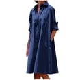 thumbnail image 1 of CEHVOM Robe Longue Maxi pour Femmes, Mode, Col Rond, Manches Longues, Décontractée, avec Poches, Unie, en Solde, 1 of 7