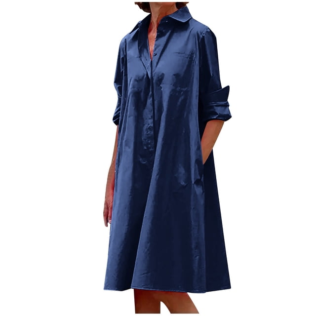CEHVOM Robe Longue Maxi pour Femmes, Mode, Col Rond, Manches Longues, Décontractée, avec Poches, Unie, en Solde