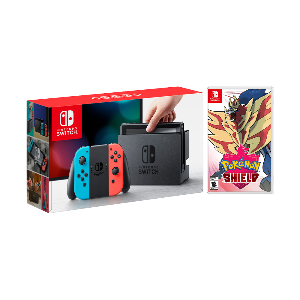 Nintendo Switch Red/Blue Joy-Con Console Bundle with Pokémon Shield NS Game Disc - 2019 New Game!