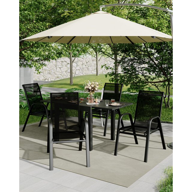 GloryStar Patio Chairs Set of 4, Stackable & Lightweight Outdoor Patio Chairs Set with All-Weather Breathable Teslin Material for Backyard, Lawn, Garden, Poolside(Only 4 Chairs)