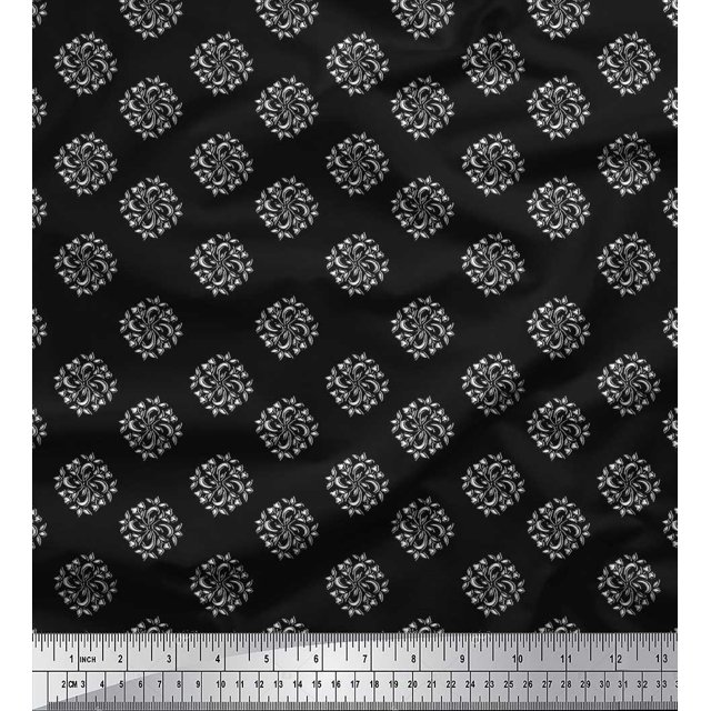 Soimoi Polyester Crepe Fabric Floral Block Print Sewing Fabric Yard 42 Inch Wide