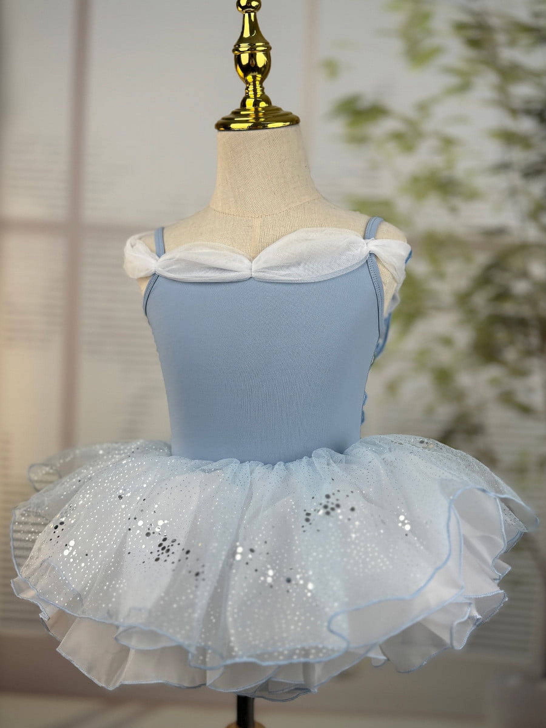 XDZJLR Girls Rompers Kids Summer Solid Color Suspender Dance Training Dress Children's Performance Puffy Dress Outfit Navy 5-6 Years