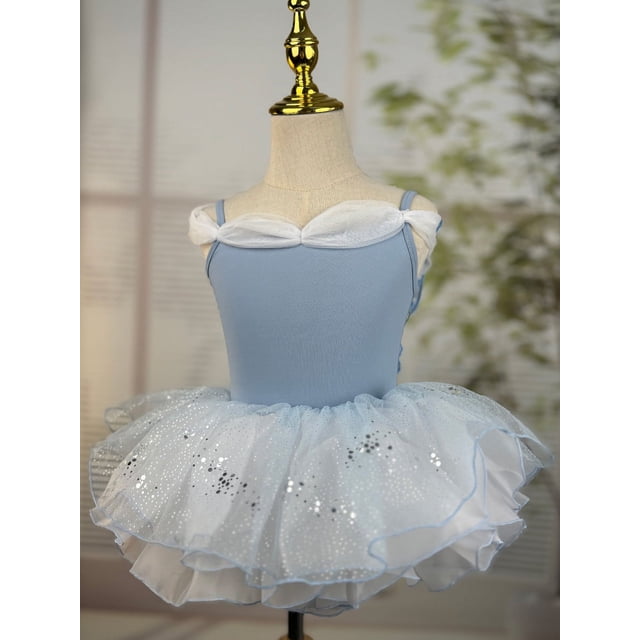 XDZJLR Girls Rompers Kids Summer Solid Color Suspender Dance Training Dress Children's Performance Puffy Dress Outfit Navy 5-6 Years