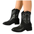 thumbnail image 1 of Cowboy Boots for Women Classic Embroidered Leather Round Toe Wide Mid Calf Cowgirl Boots Casual Winter Fall Slip on Riding Short Booties with Back Zipper, 1 of 7