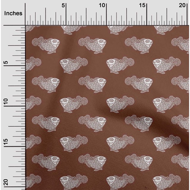 oneOone Tissu Tabby en Soie Tissu de Décoration à Blocs de Poisson Imprimé BTY 42 Pouces de Large