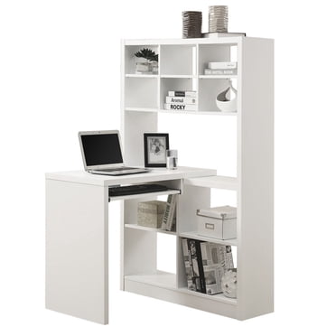 Monarch Specialties Bureau, Bureau À Domicile, Étagère, Coin, Étagères De Rangement, Configuration Gauche, Droite, Forme De L, Travail, Ordinateur Portable, Stratifié, Blanc, Contemporain, Moderne
