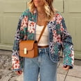 thumbnail image 2 of Women‘s Cropped Jacket Cardigan Floral Printed Lightweight Long Sleeve Open Front Short Padded Quilted Coats, 2 of 4