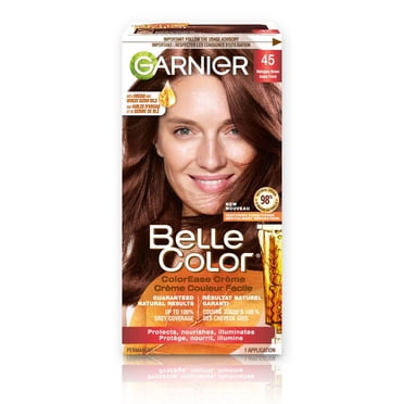 Garnier Belle Color Coloration Permanente, 45 Acajou Foncé, Couverture du Gris à 100%, Enrichi aux Huiles d'Argan et de Germe de Blé - 1 Application