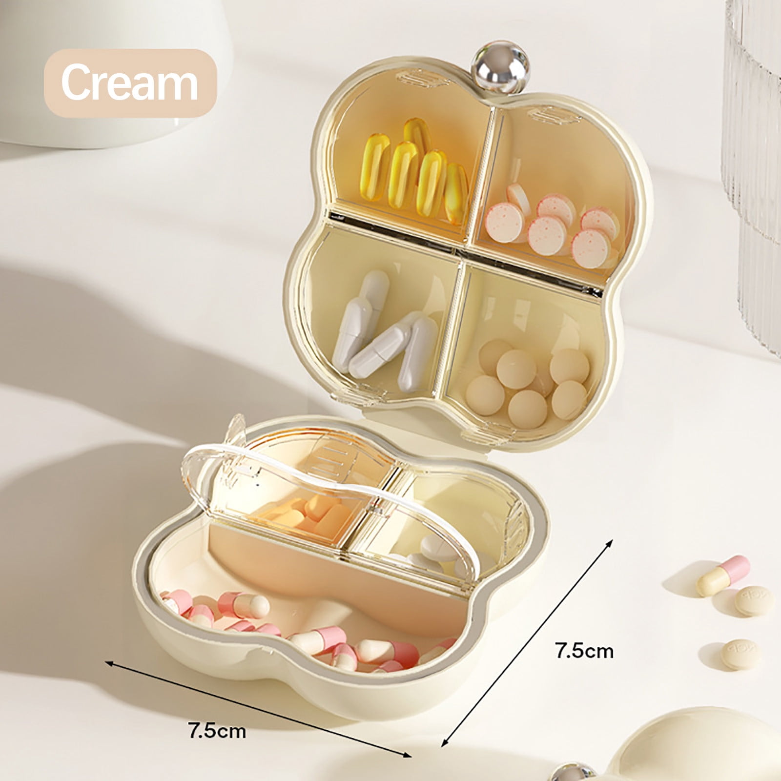 Portable Pill Organizer Travel Medicine Case | Small Compartment Storage Container | Airtight Secure Closure for Pills, Vitamins, Small Items | Home, Office, Purse, Backpack