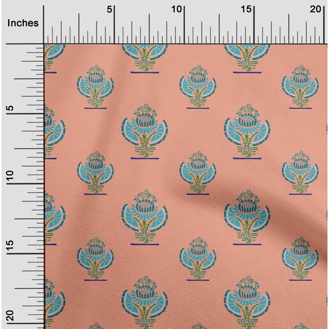 oneOone Tissu Popeline de Coton Imprimé Floral en Blocs Tissu de Couture BTY 56 Pouces de Large