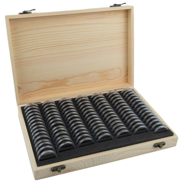 MYG for Wooden Coin Storage Box with Adjustable Compartments - 100 Slots Commemorative Coin Collection Case for Various Sizes 18-46mm Diameter Coins