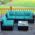 thumbnail image 1 of Costway 5PCS Patio Rattan Furniture Set Cushioned Sofa Chair TeaTableTurquoise, 1 of 10