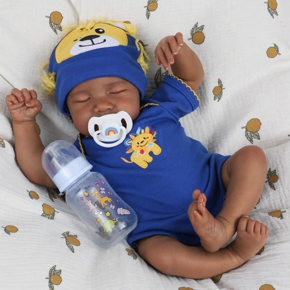 CHAREX Poupées Bébé Reborn Réalistes Noires - Nouveau-Né de 18 Pouces Afro-Américain, Corps Souple Poupée Bébé Réaliste Endormie avec Accessoires Ensemble Cadeau fo