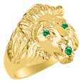 thumbnail image 3 of RYLOS Gold Plated Silver Lion Head Ring Color Stone Birthstones Eyes and Mouth Fun Designer Rings Emerald Jewelry Size 8, 3 of 8