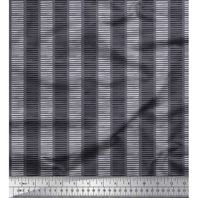 Soimoi Japan Crepe Satin Fabric Stripe Block Decor Fabric Printed Yard 42 Inch Wide