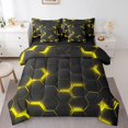 thumbnail image 1 of YST 7 Piece Yellow Honeycomb Print Bed in a Bag, Modern Abstract Geometrical Bedding Set, Twin Size, Black Hexagonal Pattern, Polyester Microfiber, Comforter & Duvet Type, 7 Count, 1 of 5