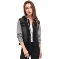 thumbnail image 1 of INSPIRE CHIC Veste en Denim à Capuche à Cordon Superposée pour Femmes avec Poches, 1 of 5