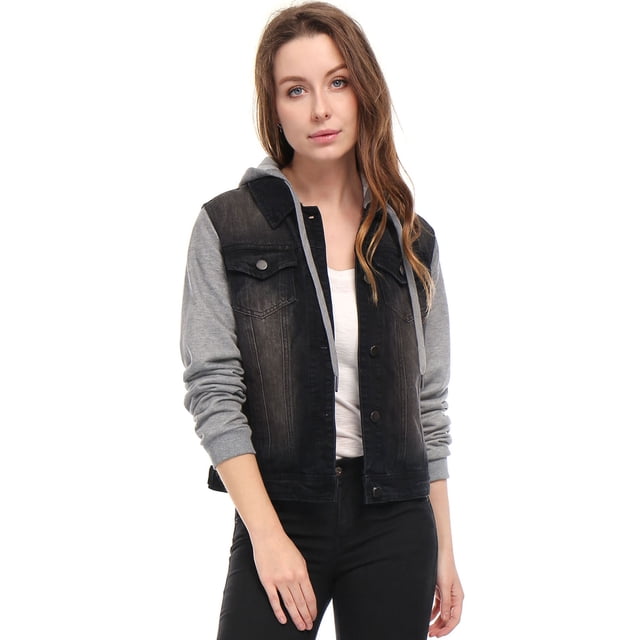 INSPIRE CHIC Veste en Denim à Capuche à Cordon Superposée pour Femmes avec Poches