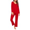 thumbnail image 1 of Timegard Ensembles de Pyjamas pour Femmes 2 Pcs Manches Longues Col en V Haut Froncé et Pantalon Automne Décontracté Doux Tenues de Pjs, 1 of 4