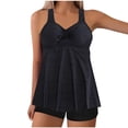thumbnail image 2 of UPPADA Womens Plus Size Two Piece Tankini Swimsuits Twist Front High Waist V Neck Swimwear Floral Tummy Control Modest Bathing Suits with Bottom Tankini and Shorts Swimsuits for Women Black,L, 2 of 6