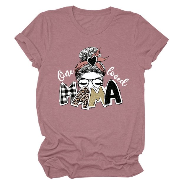 T-shirt Décontracté à Manches Courtes et Col Rond pour Femme avec Lettres « One Loved Mama »