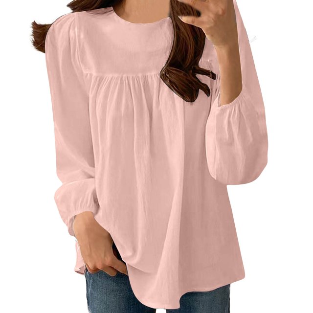 Timegard Womens Plus Size Tops Crew Neck Long Sleeve Ruched Comfy Tee Shirts Fall Casual Loose Tops