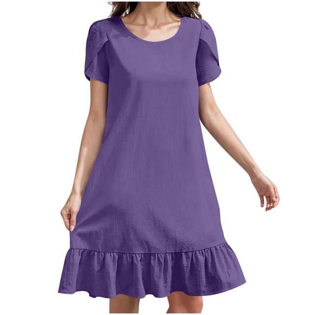 Liquidation d'Été 2025! Robe pour Femme Grande Taille, Liquidation de Robes d'Été pour Femmes, Robe d'Été pour Femme en Coton et Lin à Manches, Ourlet Volanté, Jupe Longue