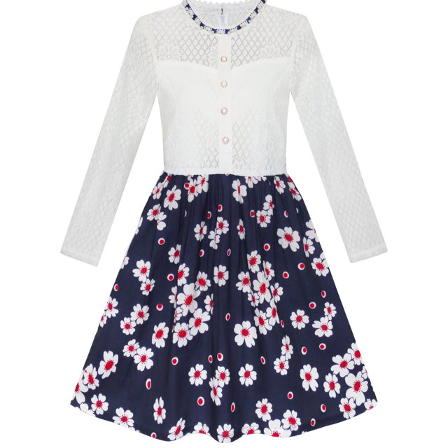 Robe Fille Dentelle Perle Fleur de Prunier Élégante Robe Princesse 7 Ans