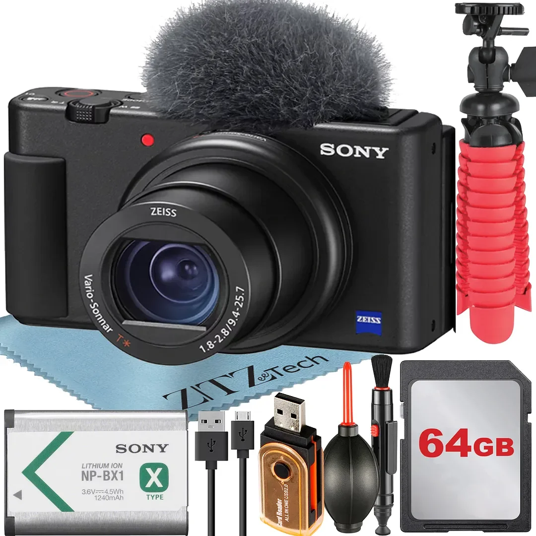Sony ZV-1F Vlogging Camera (Black) with 64GB Memory Card + ZeeTech