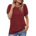thumbnail image 3 of Timegard Hauts pour Femmes Col Rond Manches Courtes en Maille Bouffante Confortable Été Décontracté Ample Chemise Haut Blouse, 3 of 5