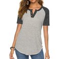 thumbnail image 3 of Timegard Women Tops Notched V Neck Button Short Sleeve Color Block Loose Comfy Summer Casual Shirts Tops, 3 of 8