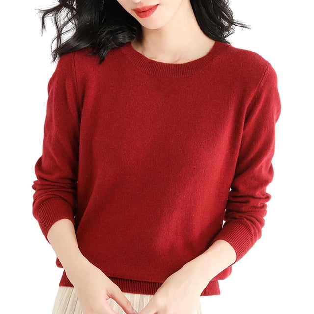 Duoif Chandails pour Femmes Chandails Légers Tendance pour Femmes Manches Longues Col Rond Léger Doux Tricoté Chandail Blouse Tricotée Chandails pour Femmes Hauts pour Femmes Rouge TTG