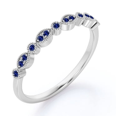 JeenMata Art-Deco 0.25 Carat Round Brilliant Cut September Birthstone Filigree Milgrain Wedding Band in 18K White Gold Plating over Silver